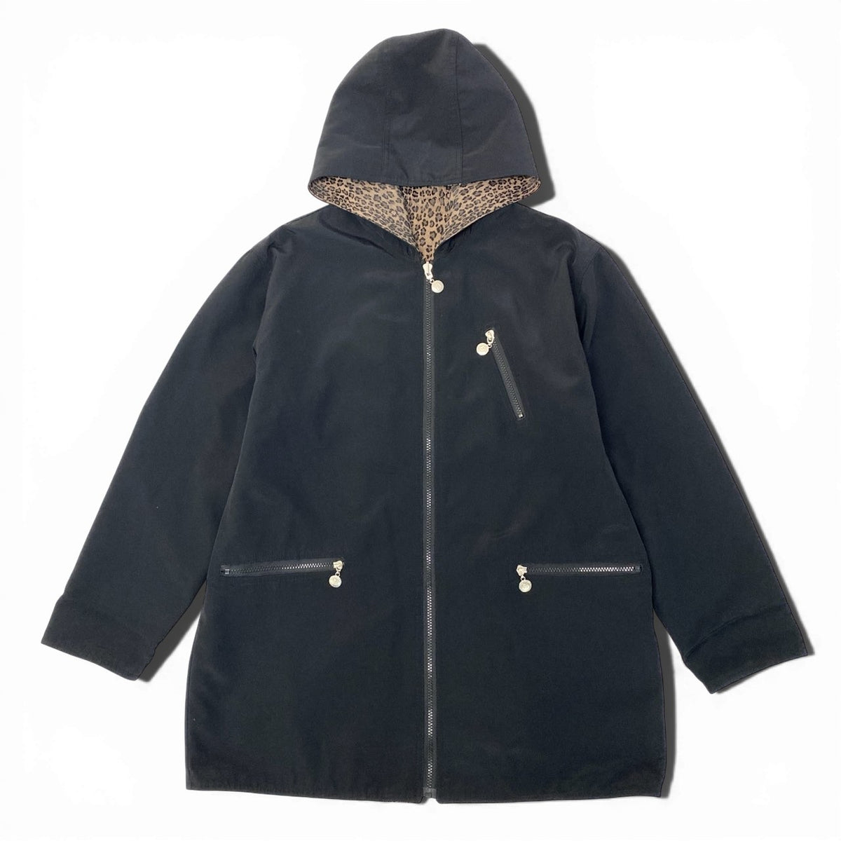 @ S Ib6 FENDI Logo Leopard Reversible Coat Brown Zip Up Unisexu02t