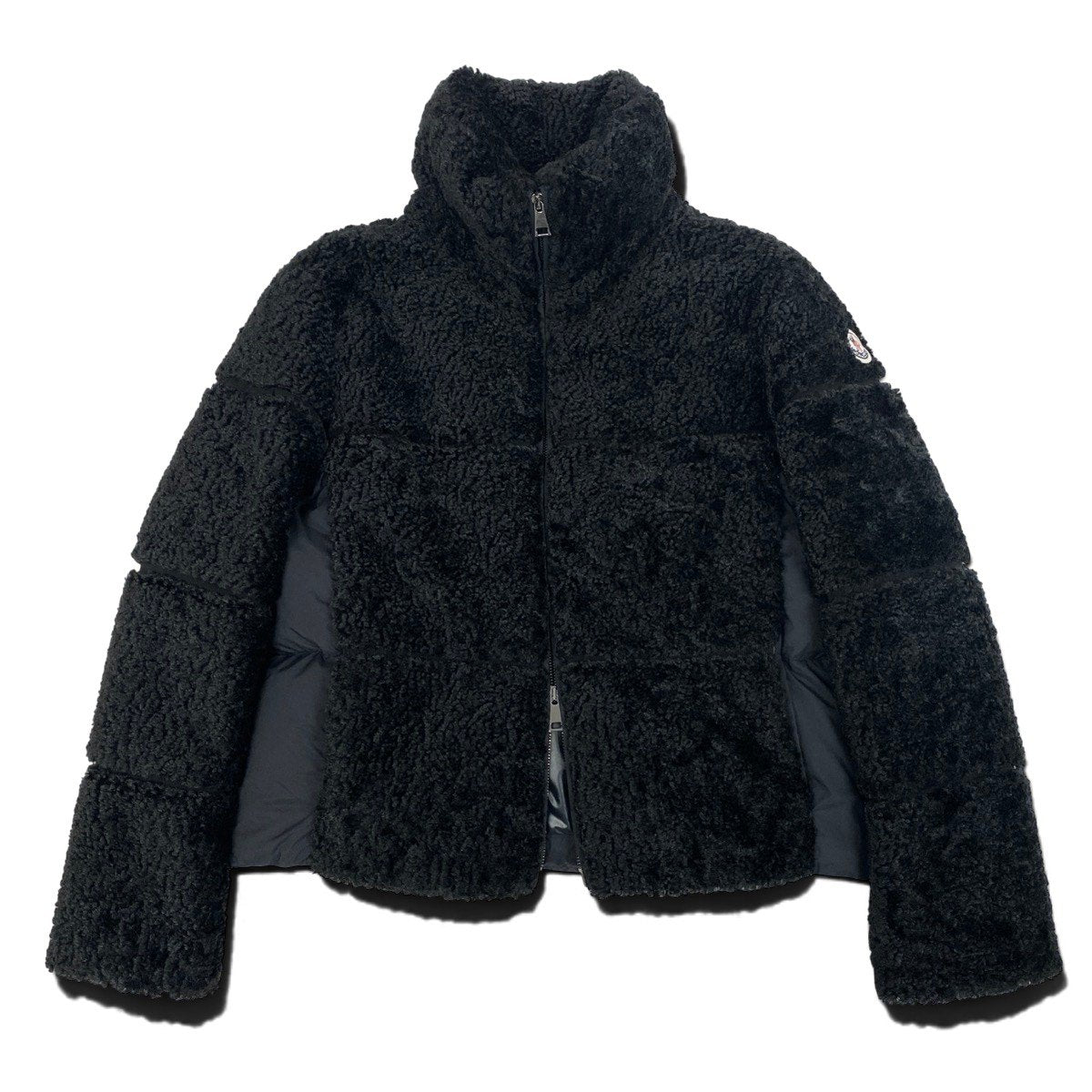M h17 【極美品】MONCLER Segura ボア ダウンジャケット ロゴワッペン 00サイズ ブラック ポリエステル100% レディース 女性用k02i