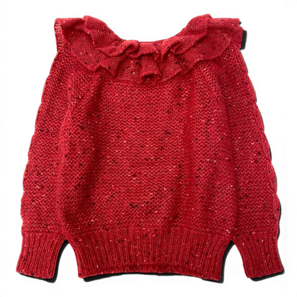 @D Eg6 Christian Dior Ruffle Neck Chunky Knit Wool Sweater Size M Red Women's
