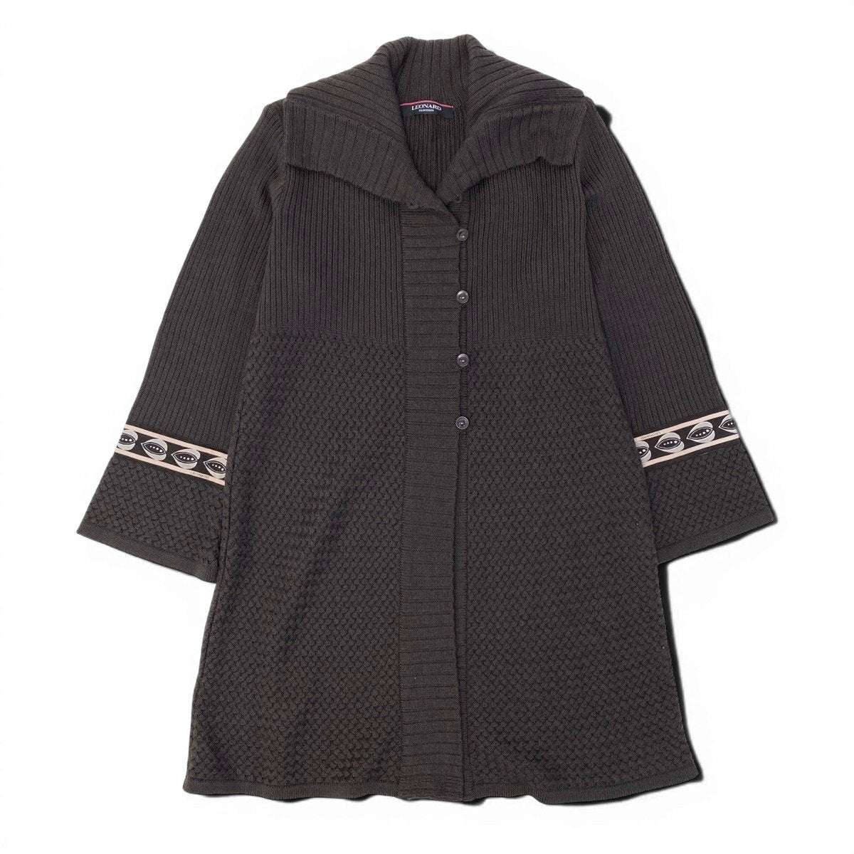 34g17 LEONARD FASHION レオナール ロング ニットカーディガン ウールシルク混 サイズ40 ブラウン レディースu02t