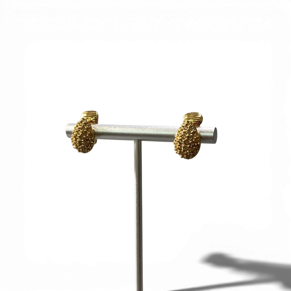 @c4 Christian Dior Gold Rhinestone Drop Clip On Earrings Vintage Women Jewelryt18r