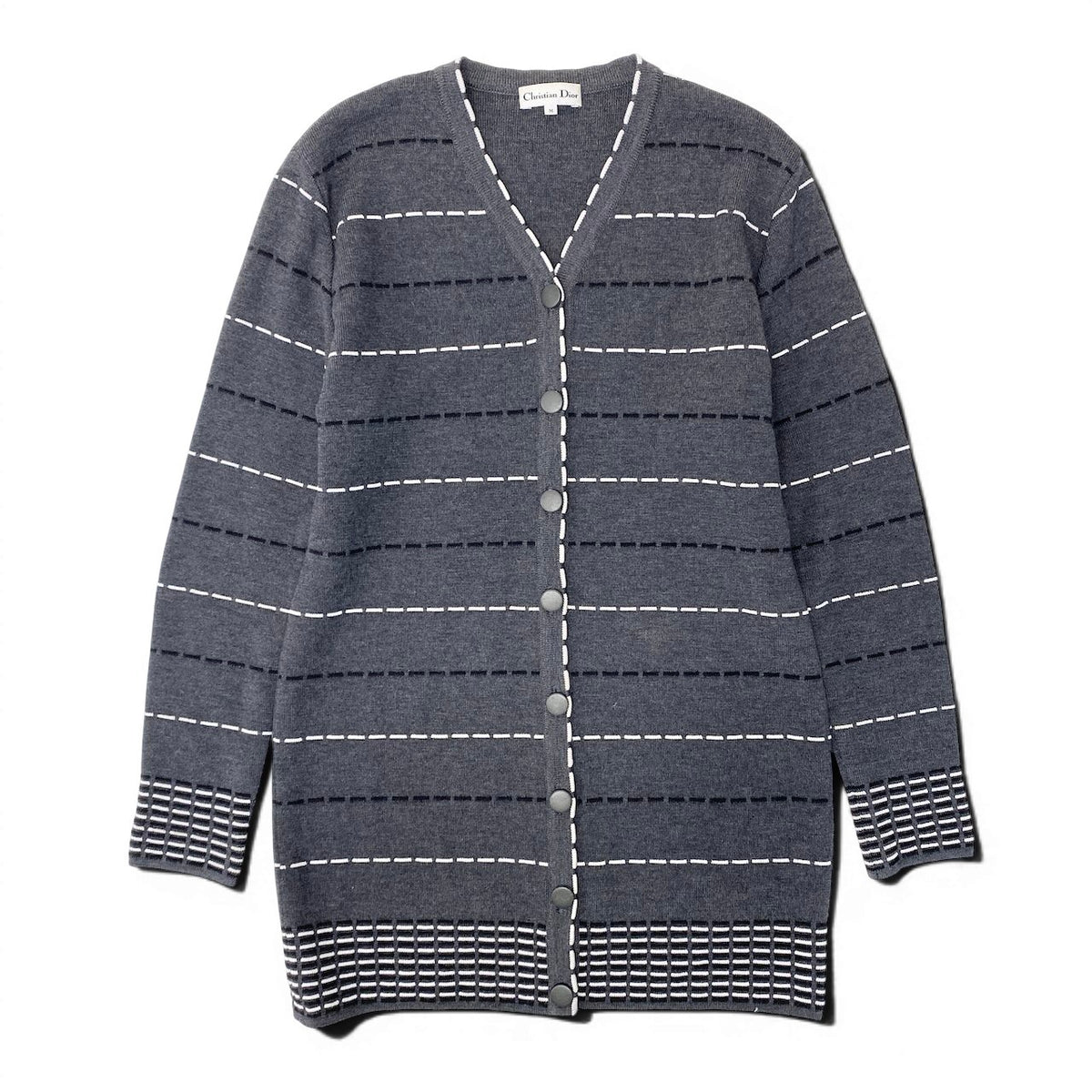 Ee29 Christian Dior KW30N4027 Striped Long Knit Cardigan Gray Wool Rayon Size M Women'so07t