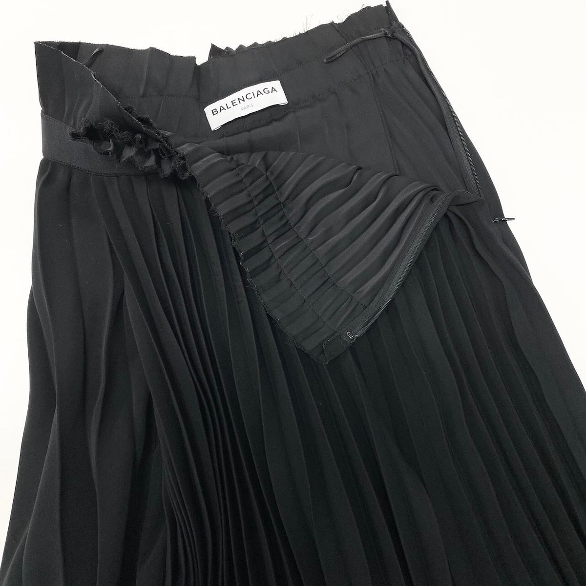 @Ic30 BALENCIAGA Pleated Wrap Skirt Asymmetrical Design Size 34 Black Logo Waist Women's Polyesteru02t