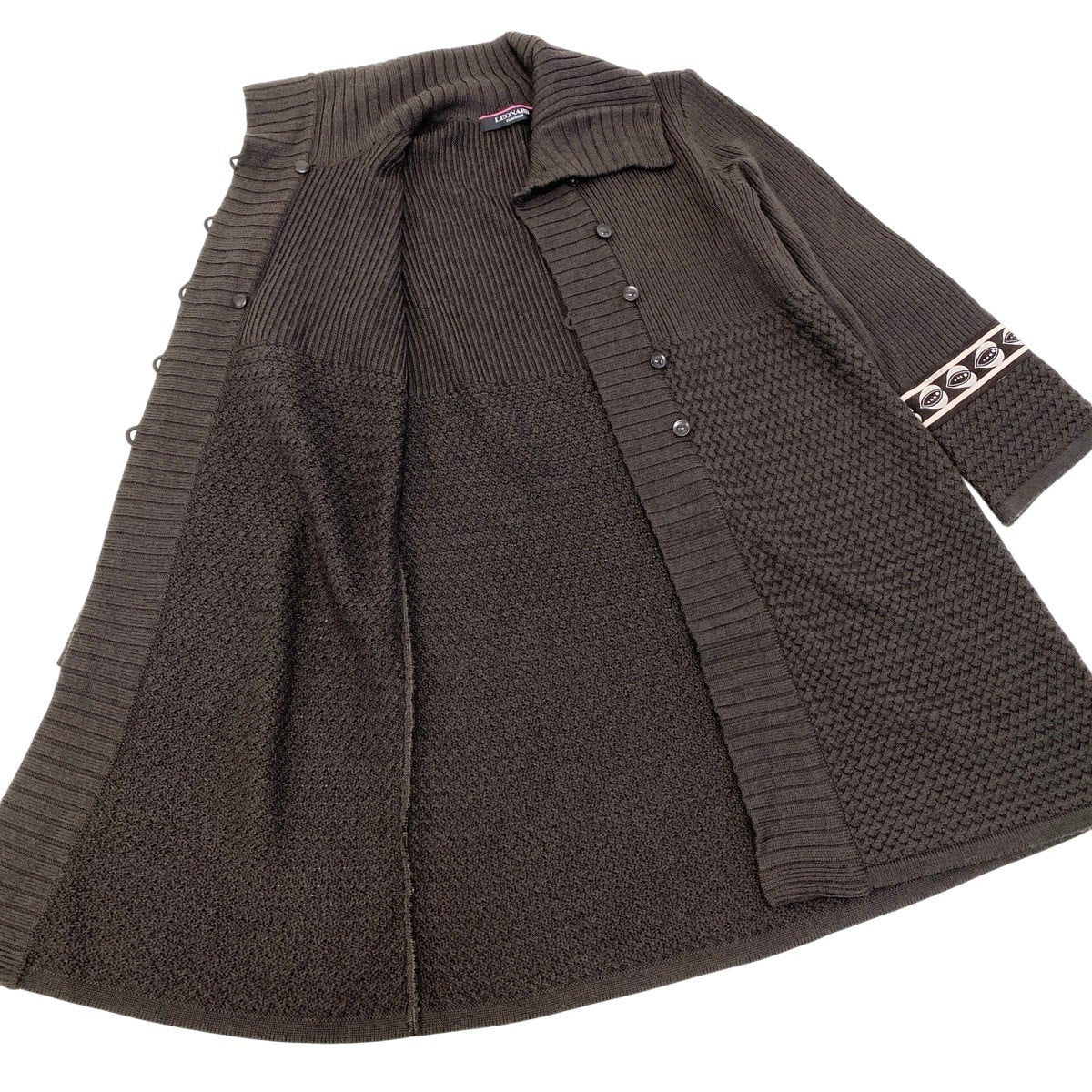 34g17 LEONARD FASHION レオナール ロング ニットカーディガン ウールシルク混 サイズ40 ブラウン レディースu02t