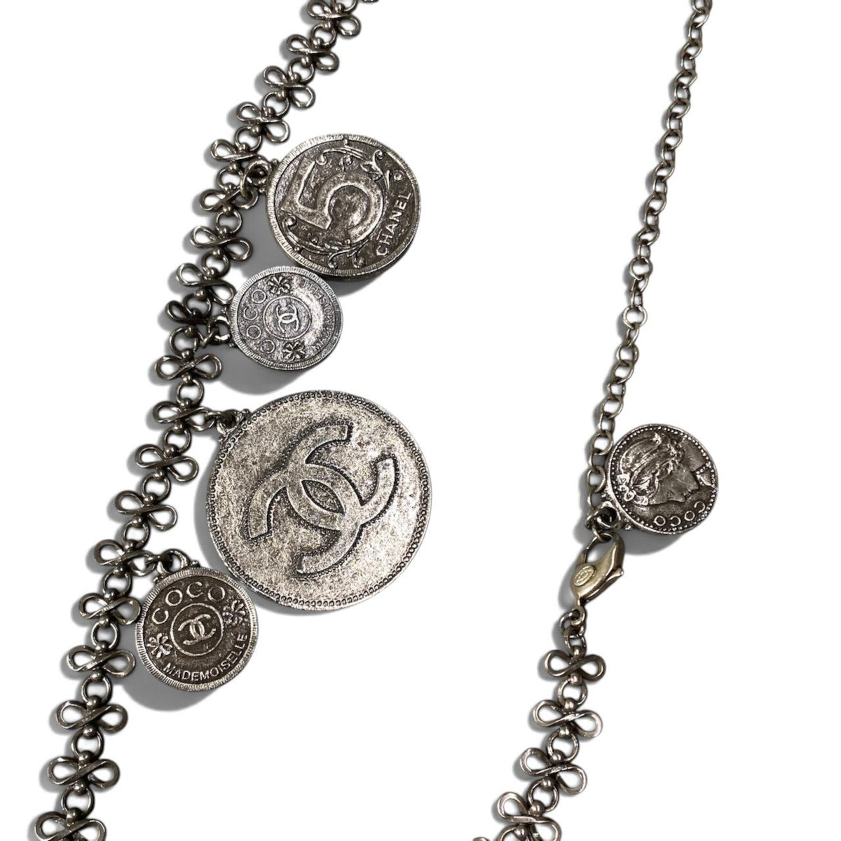 h20CHANEL 2003 03P Vintage Oversized Chain Belt Necklace Gray Women'sta1