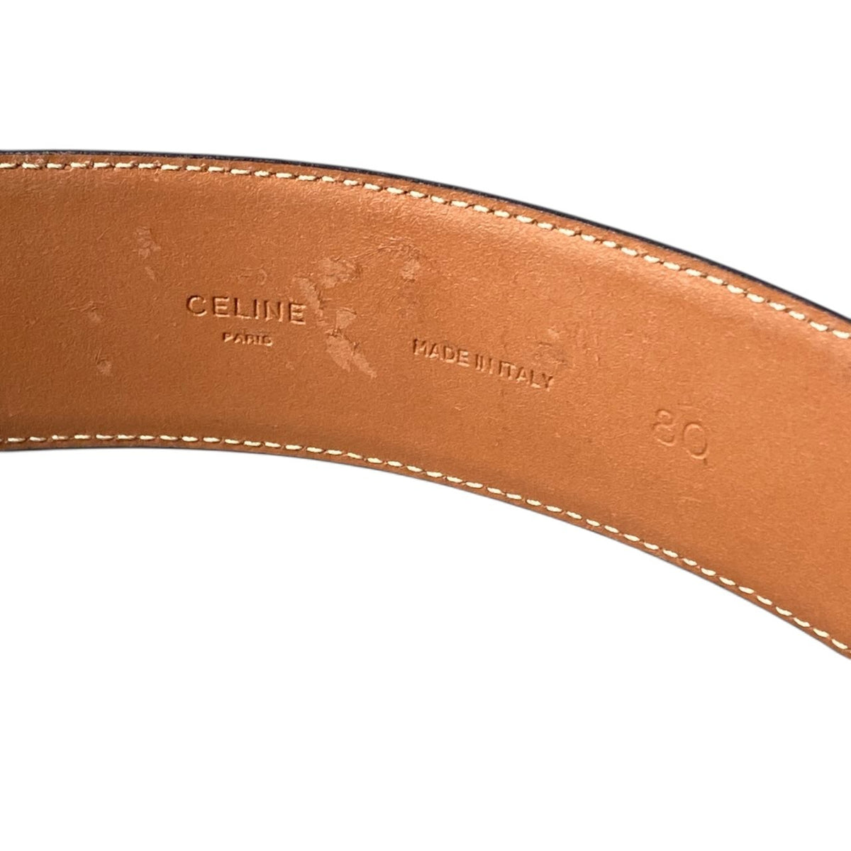 h12 CELINE Celine Horsebit Leather Belt, Size 80, Light Brown Leather with Gold-Tone Hardwareu02t
