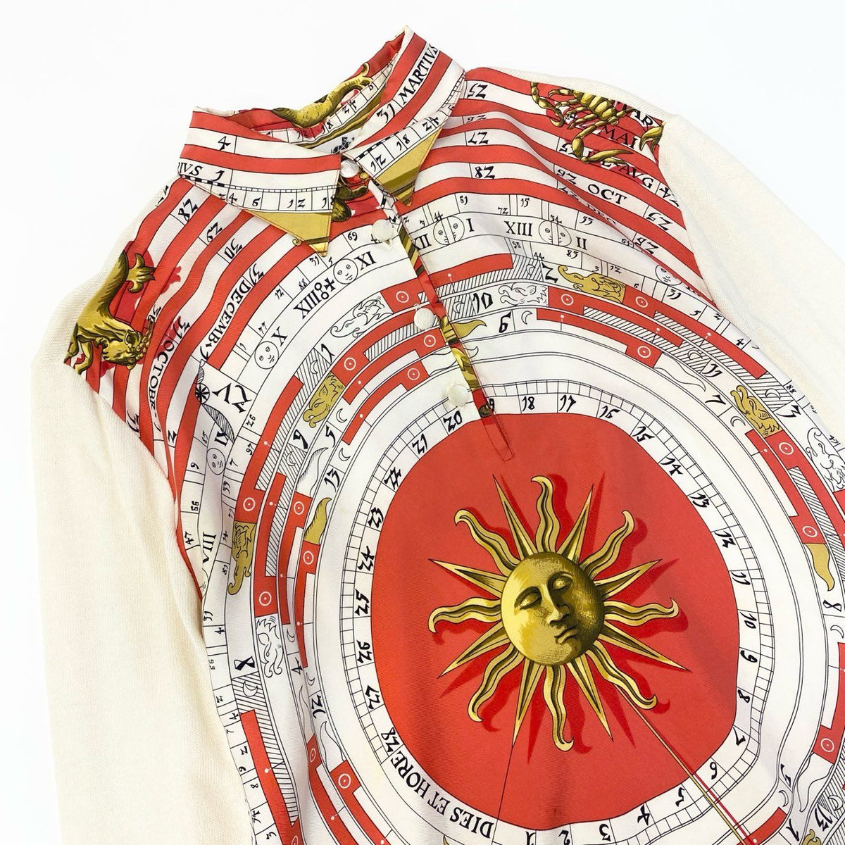 @ S Ia16 HERMES Dies et Hore Silk Long Sleeve Polo Whiteo07t