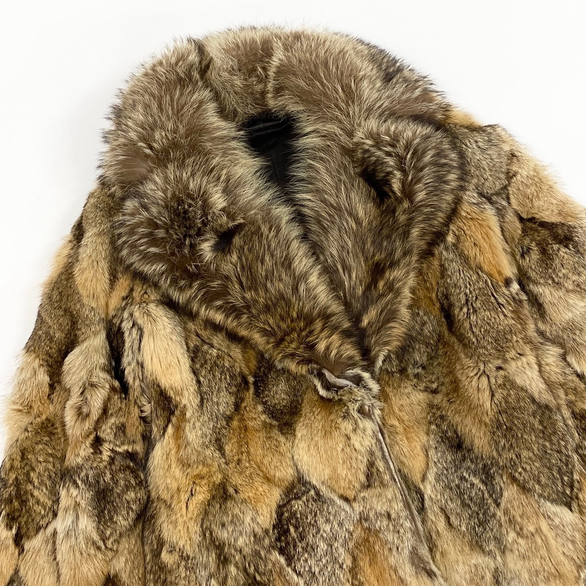 M Eh10 KINOSHITA Raccoon Fur Patchwork Long Coat Real Fur Brown Women u02t