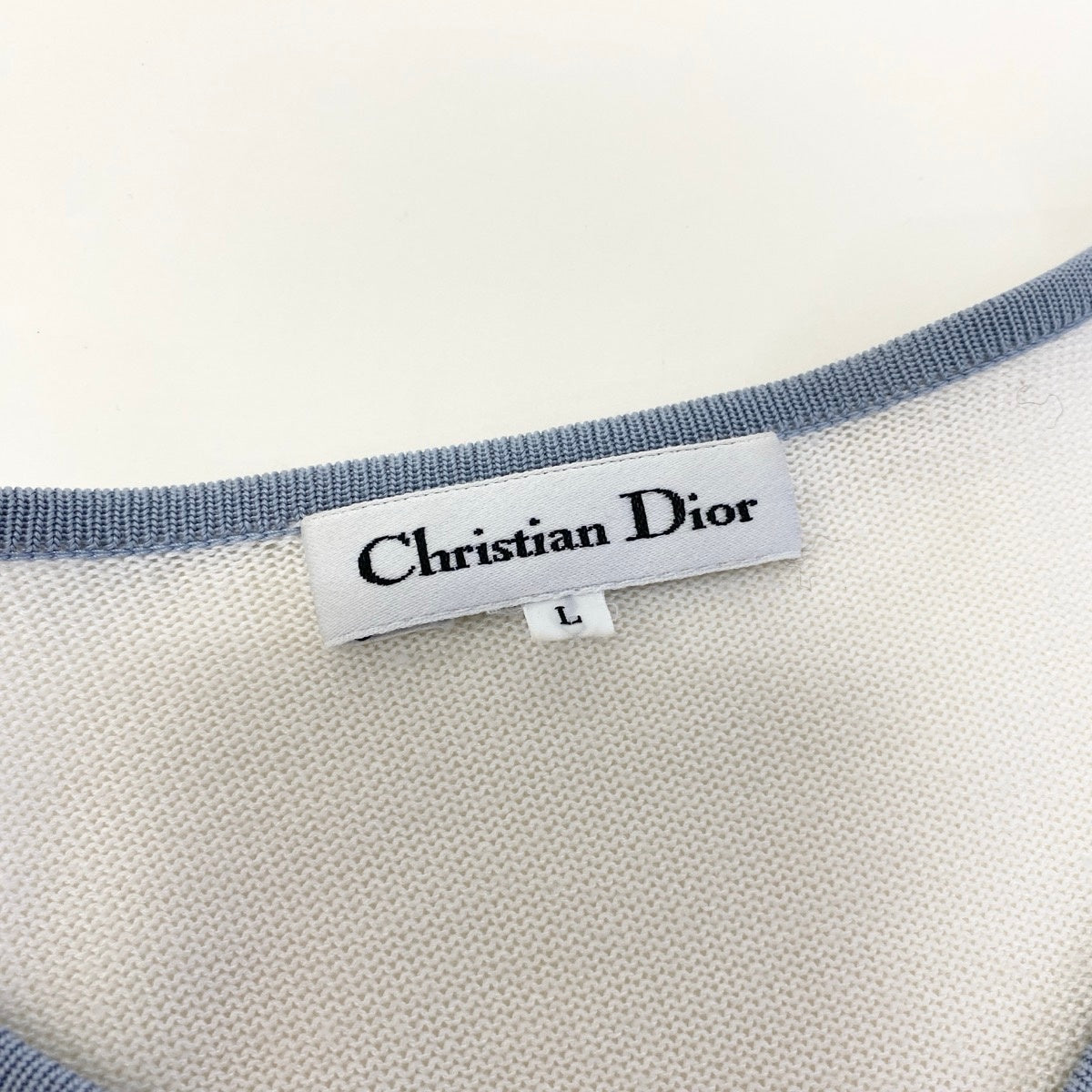 @H Eg8 Christian Dior CD Logo Bicolor Long Sleeve Knit Cardigan Size L White Women o07t