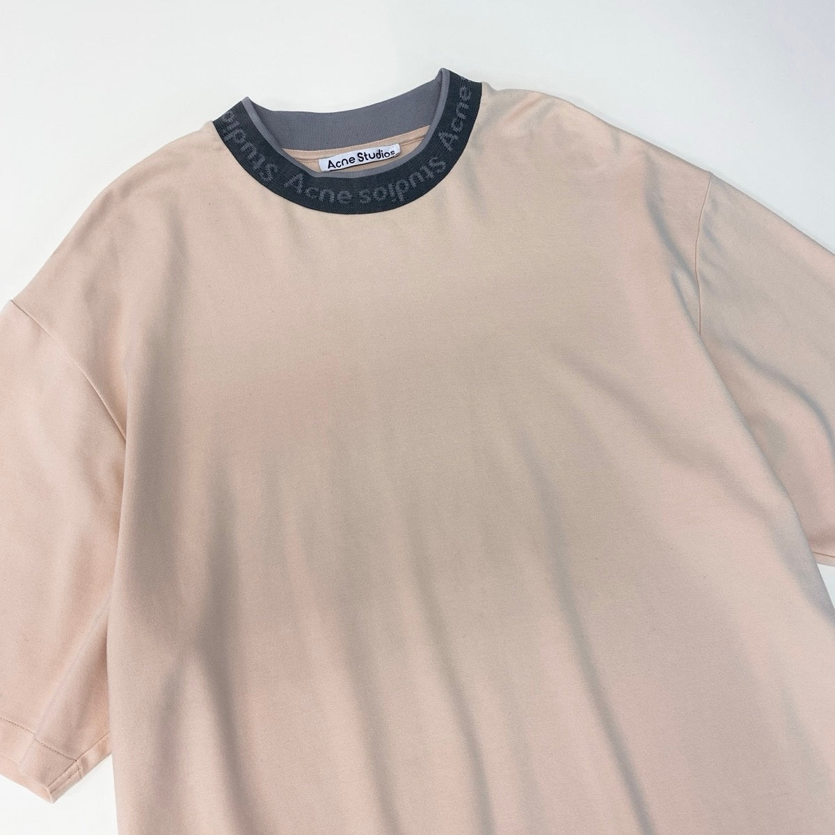 @Mf24Acne Studios Logo Collar Short Sleeve T-Shirt Cream Beige Size L Men BL282o07t
