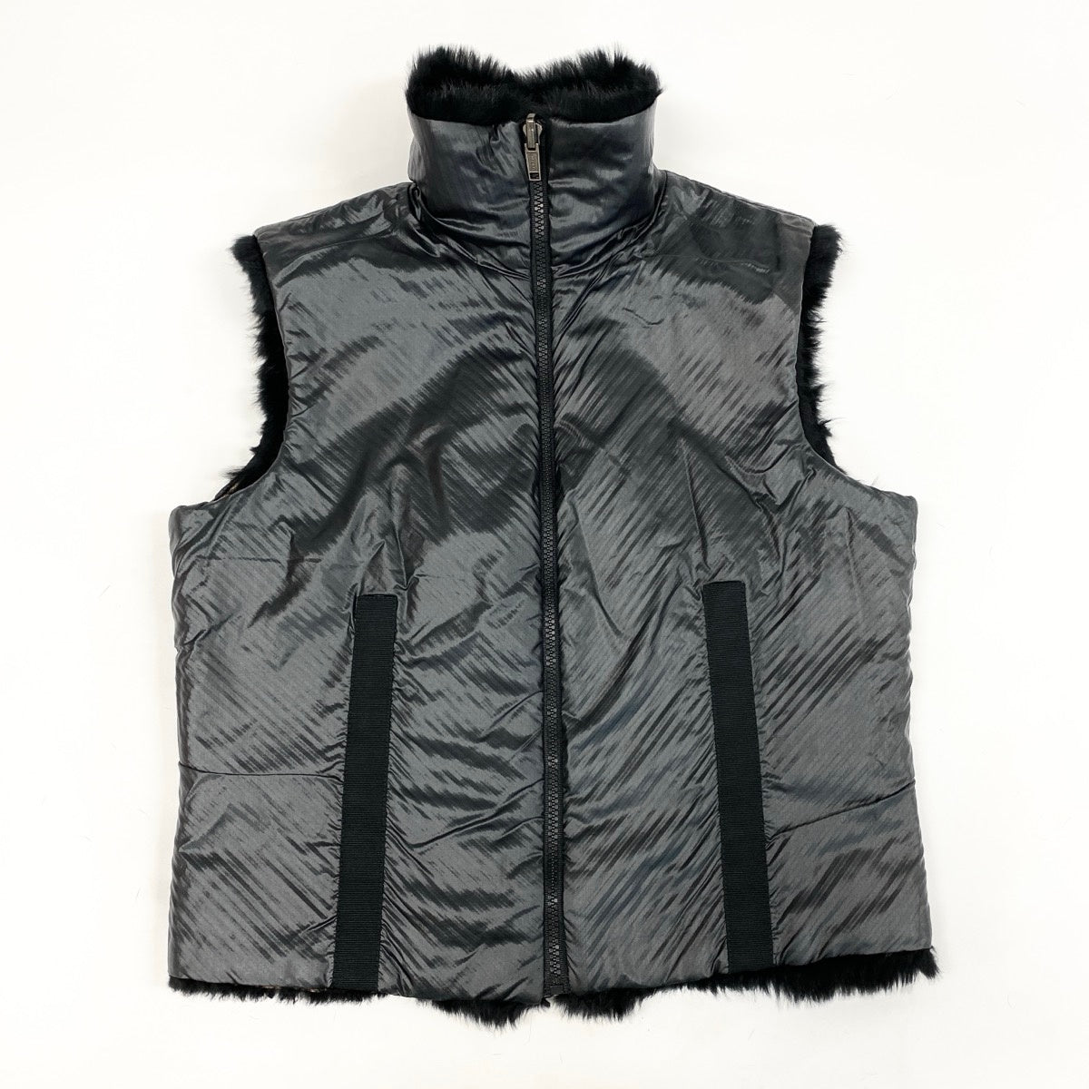 N Eh10 FENDI Reversible Faux Fur Zip Up Vest 2Way Sleeveless IT44 Black Women u02t