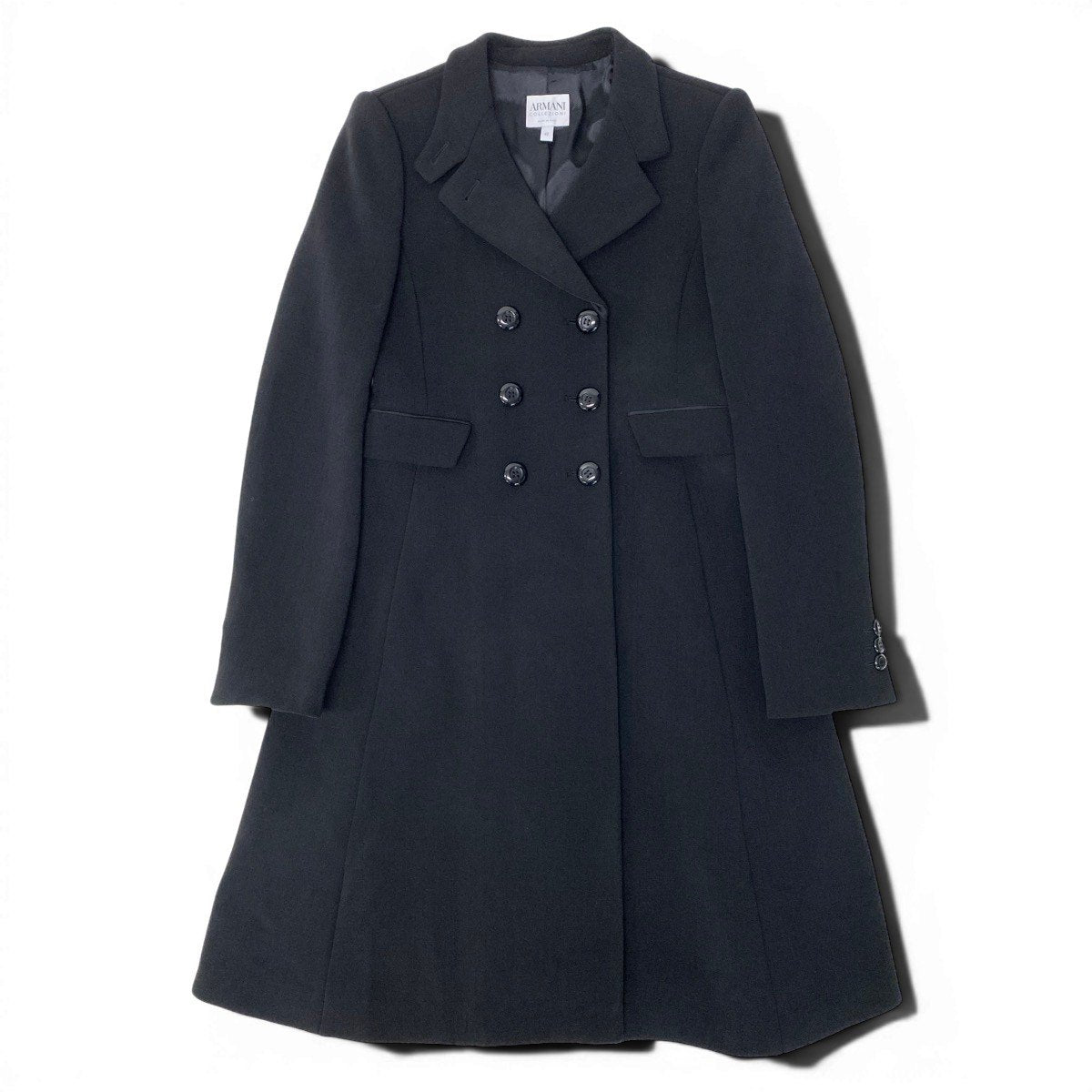 37g17 ARMANI COLLEZIONI アルマーニコレツィオーネ チェスターコート ダブルブレスト ウールブレンド サイズ40 イタリア製 ブラック レディースu02t