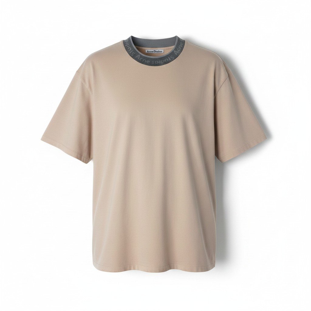 @Mf24Acne Studios Logo Collar Short Sleeve T-Shirt Cream Beige Size L Men BL282o07t