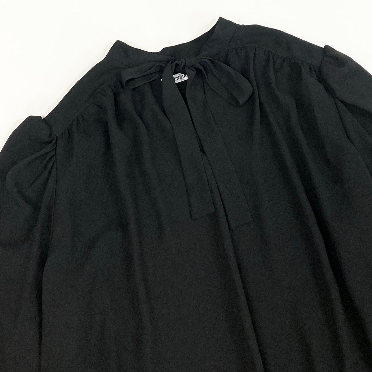Eh10 BALENCIAGA Bow Tie Chiffon Blouse Ribbon Black Size 40 Women'so07t