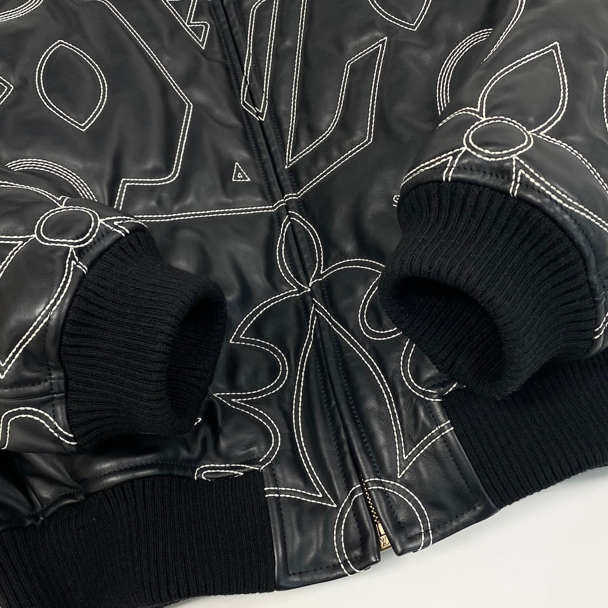 @d2 Louis Vuitton Embroidered Leather Bomber Jacket Black Size 52 Rare Men's Cowhide LVt18r