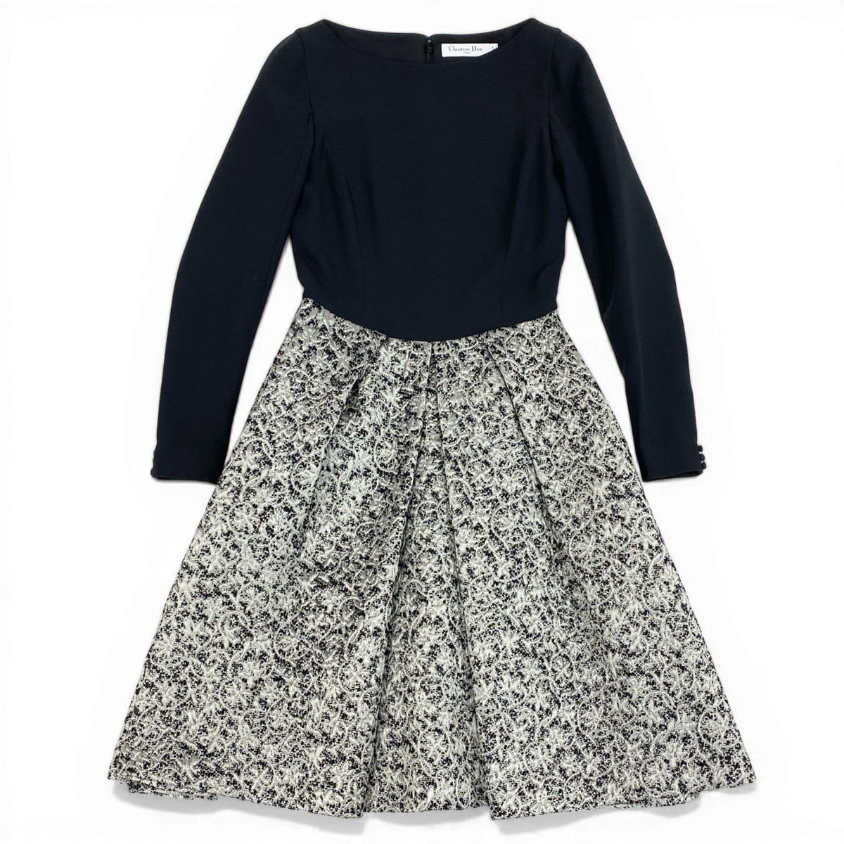 @Ed6 Christian Dior 2A21605E1170 Jacquard Switch Midi Dress Dress Size 38 Navy/Gray Women'sta1