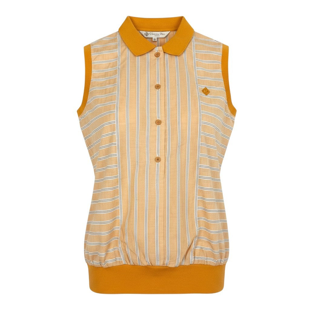 @Eg6 Christian Dior Sports Sleeveless Striped Polo Shirt Orange Size M Women'so07t