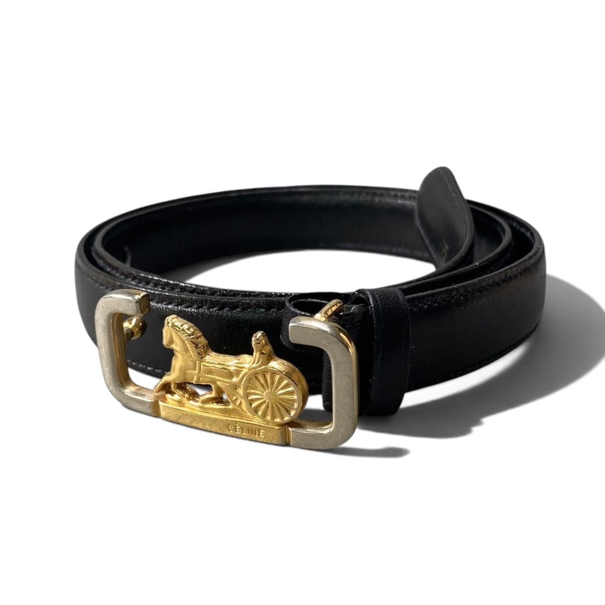 h20CELINE Horse Carriage Buckle Belt Made in Italy Size 65 Women'sk02i