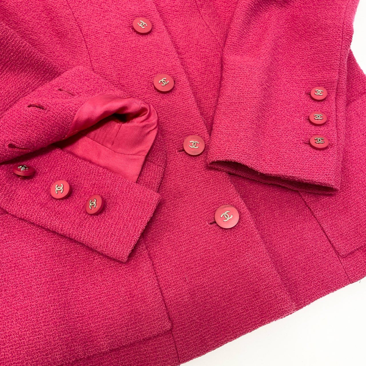 @ Ca28 CHANEL 1996 Vintage Tweed Jacket CC Button Pink 38 P06647u02t