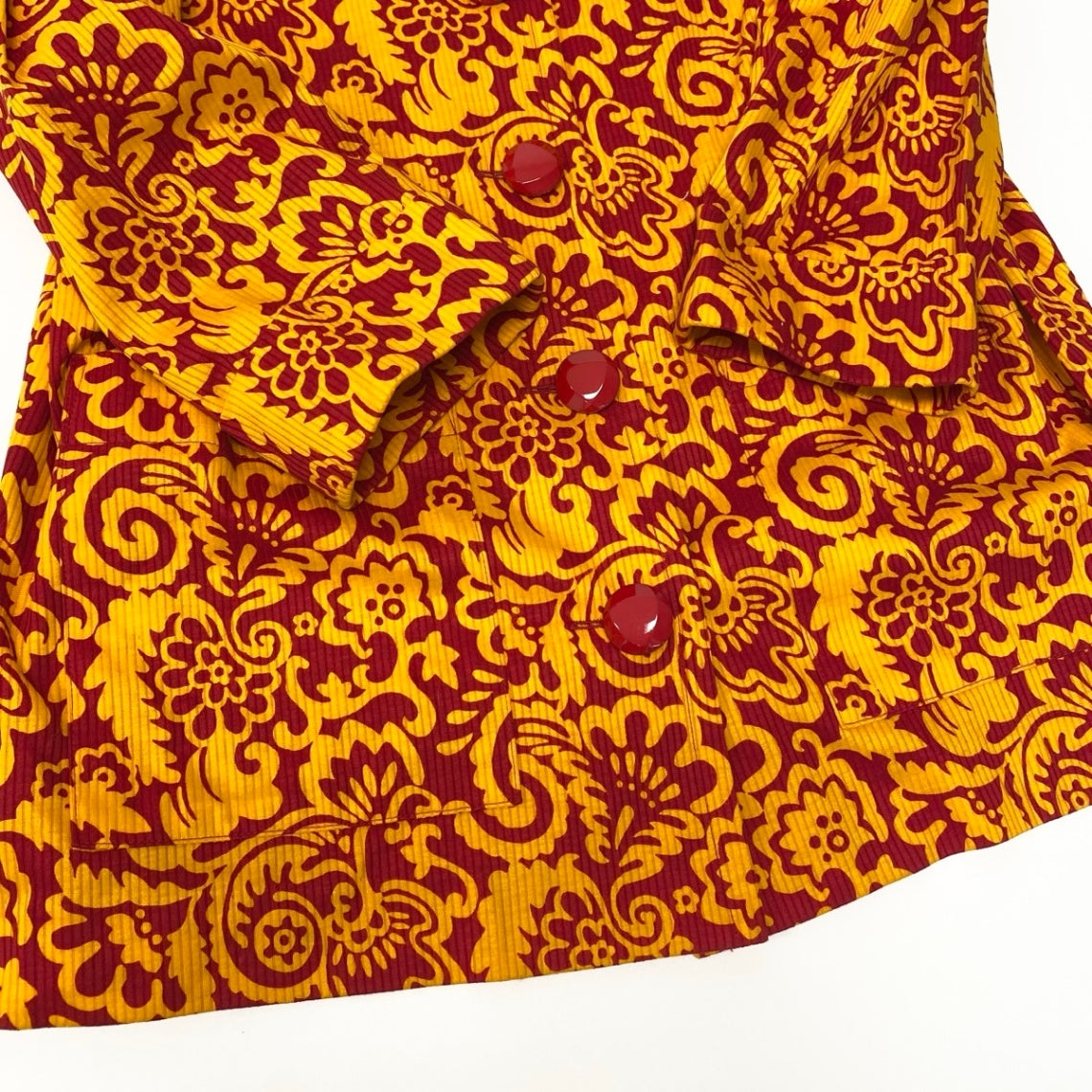 @Ef15 Yves Saint Laurent Print Collarless Jacket Orange Red Size M Women’so07t