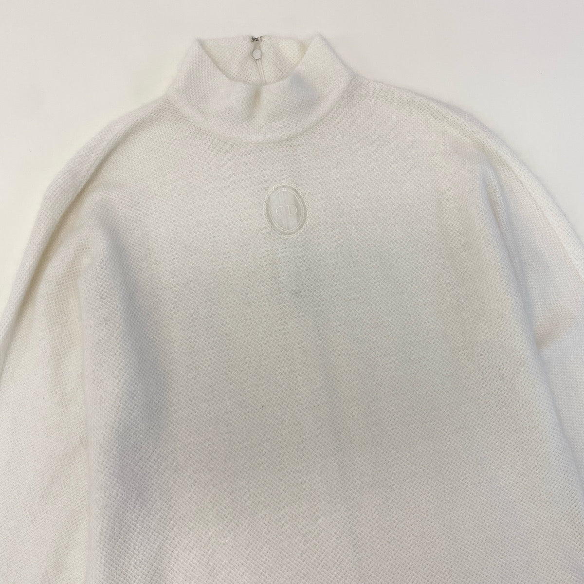 @H Ig8 Christian Dior CD Logo Embroidered Alpaca Blend Mock Neck Knit Sweater Size M White Women's