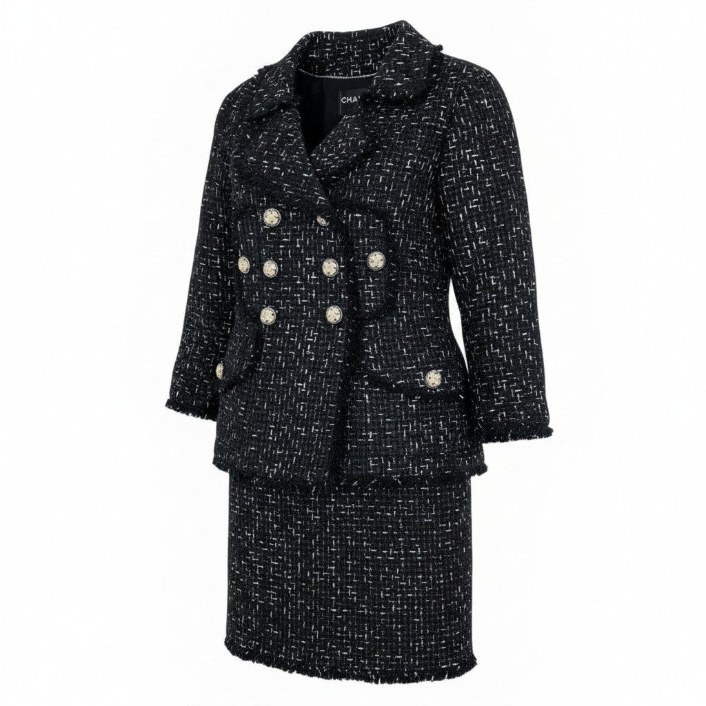 C@Cc31 CHANEL Logo Ribbon Lesage Double Tweed Setupt18r