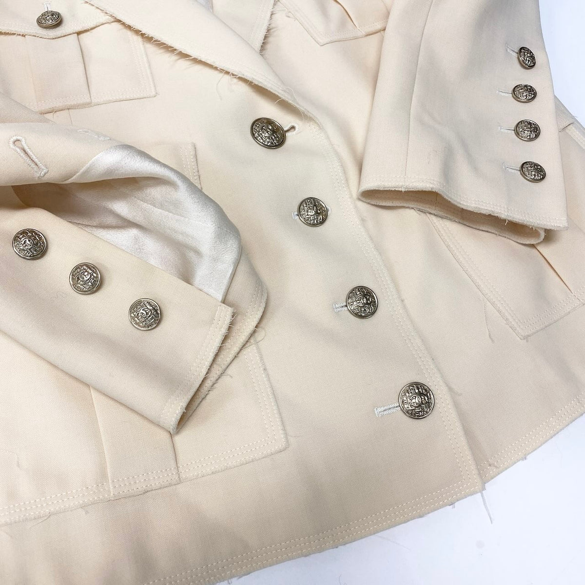 @C CHANEL 2007 Spring 07P White Ivory Safari Jacket 4-Pocketnu1