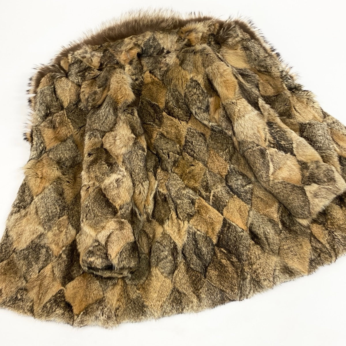 M Eh10 KINOSHITA Raccoon Fur Patchwork Long Coat Real Fur Brown Women u02t