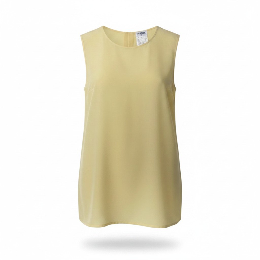 Ch1 CHANEL 1997 Cruise Sleeveless Silk Blouse P08961 100% Silk Size 38ta2