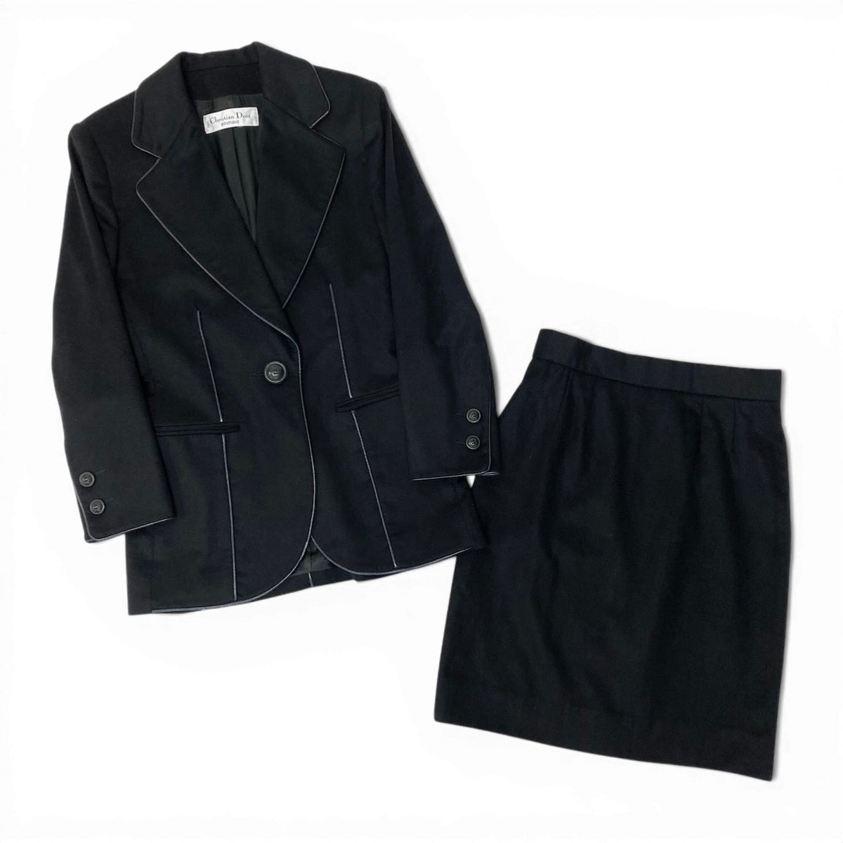 @S E E Christian Dior Vintage Black Suit Set Jacket Pants Wool Authenticnu1