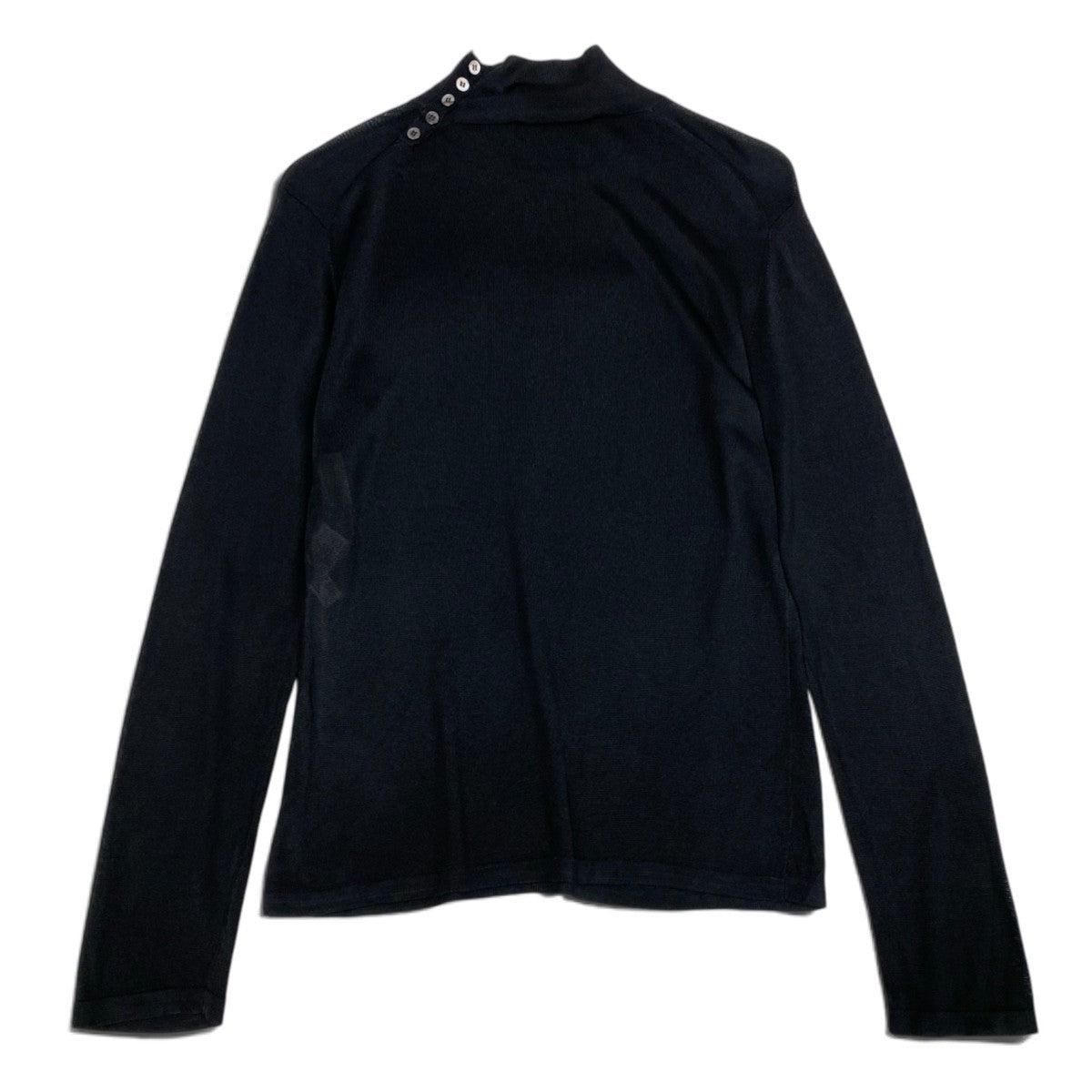 Ei7 Salvatore Ferragamo Sheer High Neck Long Sleeve Top Black Rayon Womens Size So07t