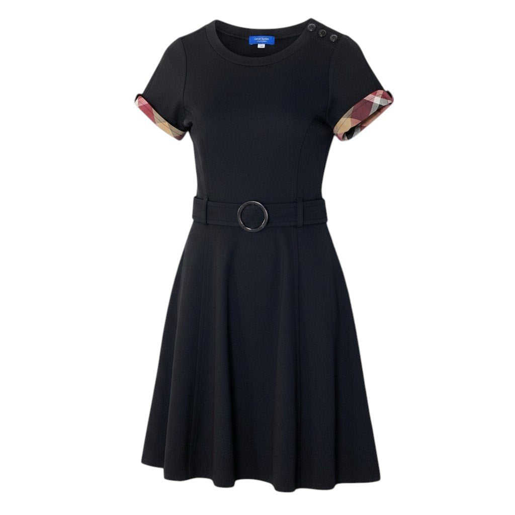 Eg9Blue Label Crestbridge Check A-Line Short Sleeve Dress Black Size 38 Women'so07t