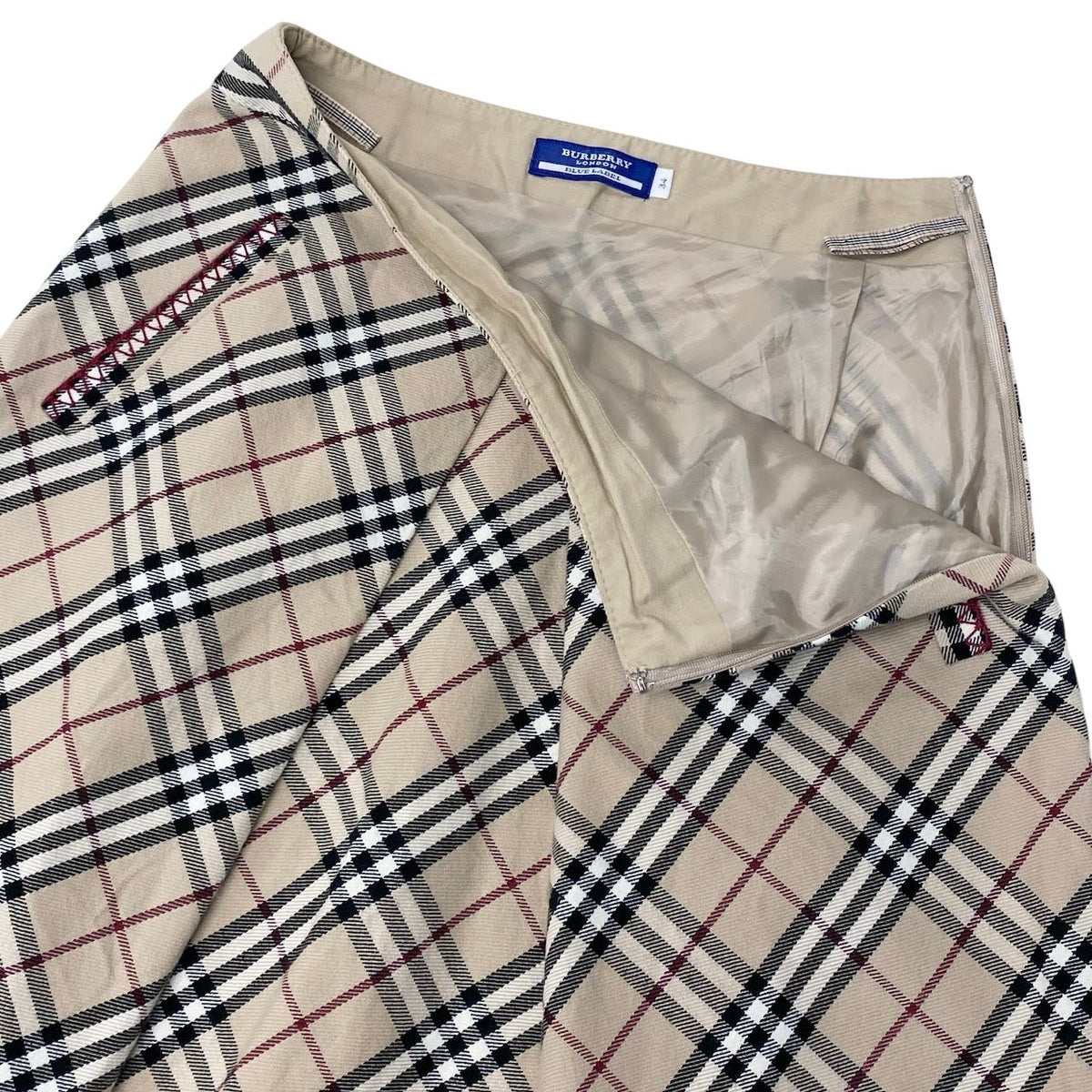 @Ig6 Burberry London Blue Label Nova Check Flare Knee Skirt Beige Size 34 FL525-400 Women'so07t