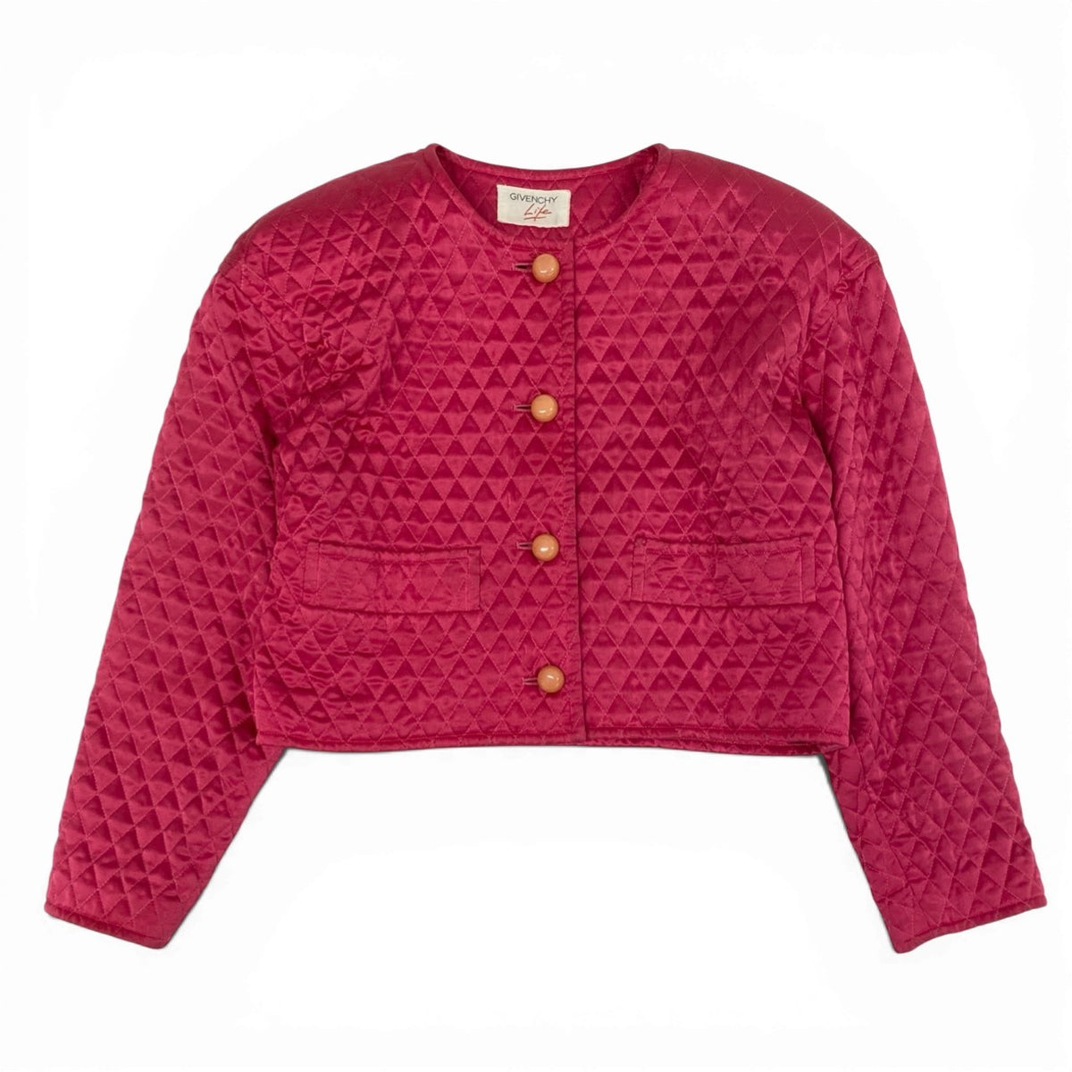 S Eb11GIVENCHY Vintage Quilted Collarless Jacket Short Length Pink Women