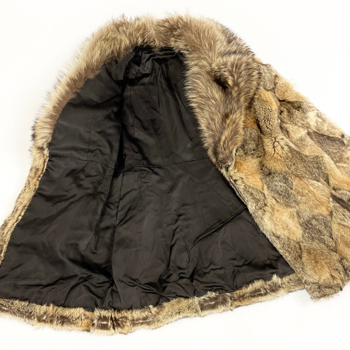 M Eh10 KINOSHITA Raccoon Fur Patchwork Long Coat Real Fur Brown Women u02t