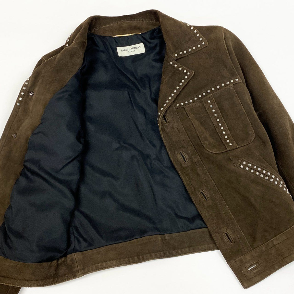 @Ab9 SAINT LAURENT Studded Western Jacket Brown Goat Leather Size 34 Womenk02i