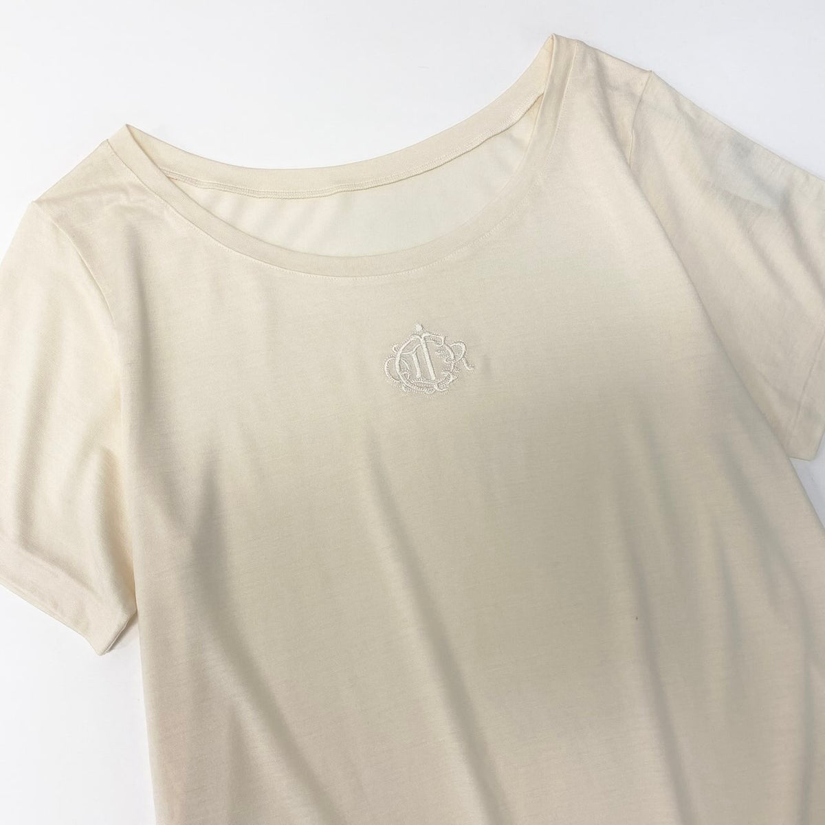 c30 Christian Dior トップス エンブレム刺繍 T-Shirt M アイボリー シルクウール レディースu02t