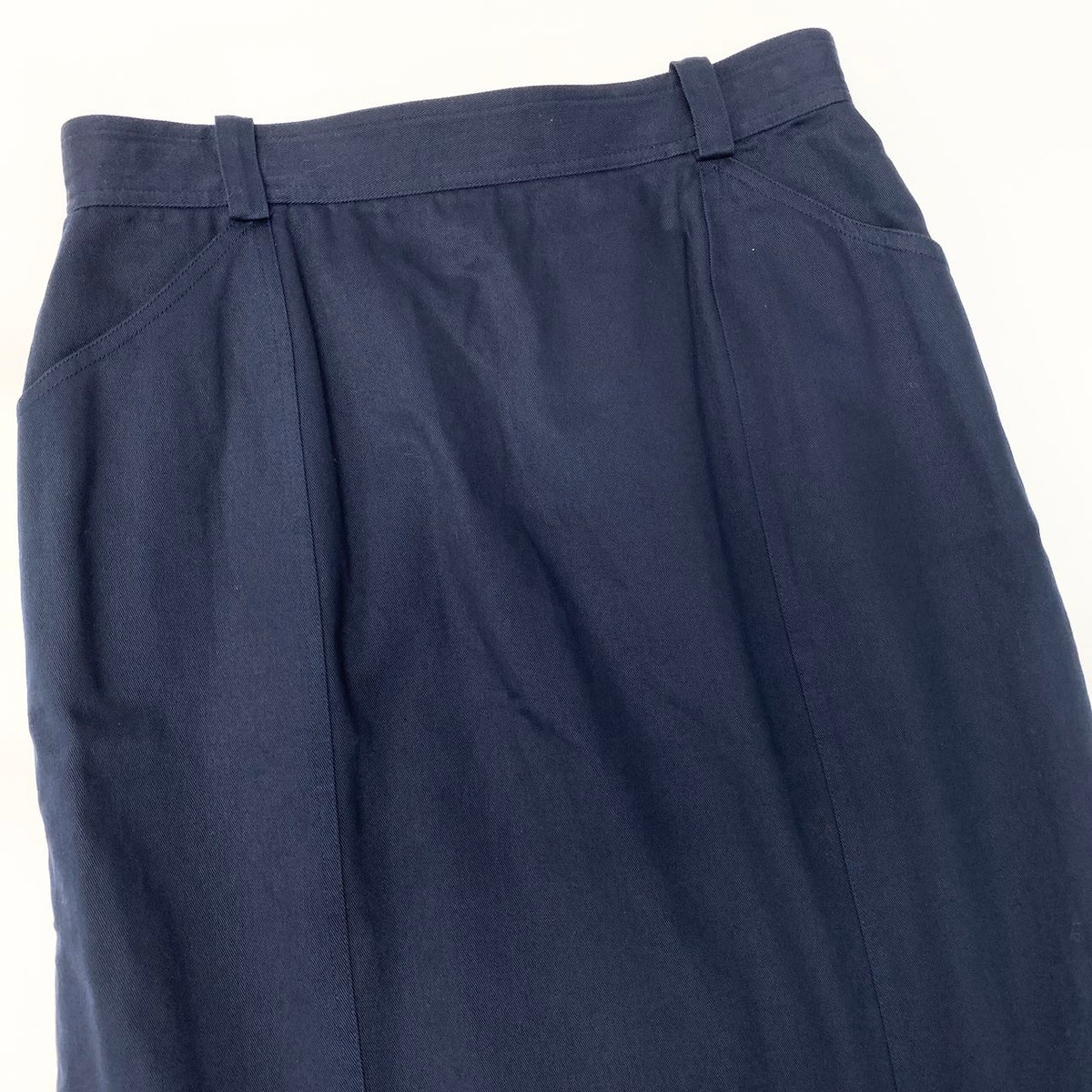 @Cd2 CHANEL Knee-Length Pencil Skirt Size 42 Navy Cotton 100% Coco Mark Button Women's Franceu02t