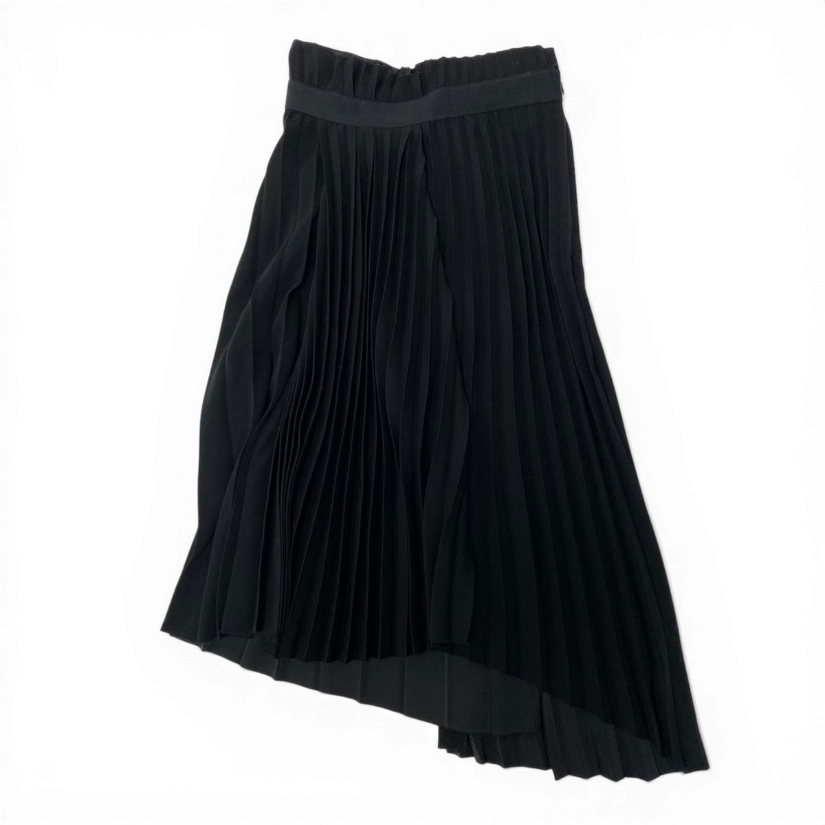 @Ic30 BALENCIAGA Pleated Wrap Skirt Asymmetrical Design Size 34 Black Logo Waist Women's Polyesteru02t