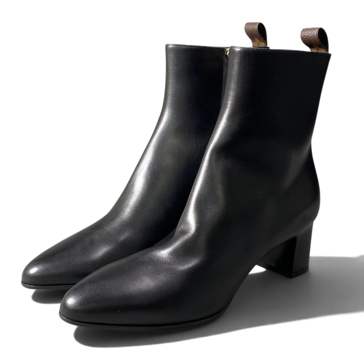 h12Louis Vuitton Donna Line Ankle Boots Black Leather Size 40 Women'sk02i