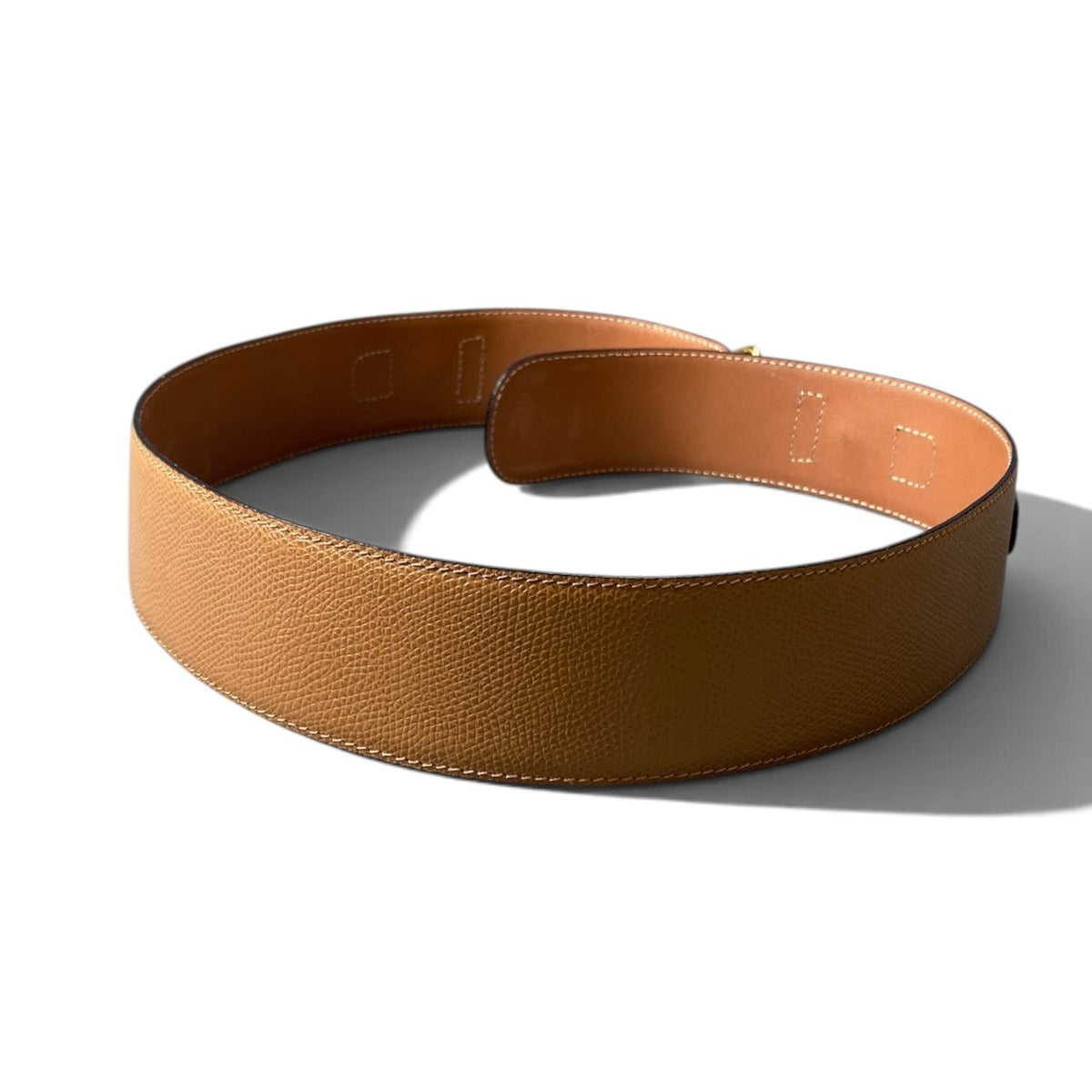 h12 CELINE Celine Horsebit Leather Belt, Size 80, Light Brown Leather with Gold-Tone Hardwareu02t