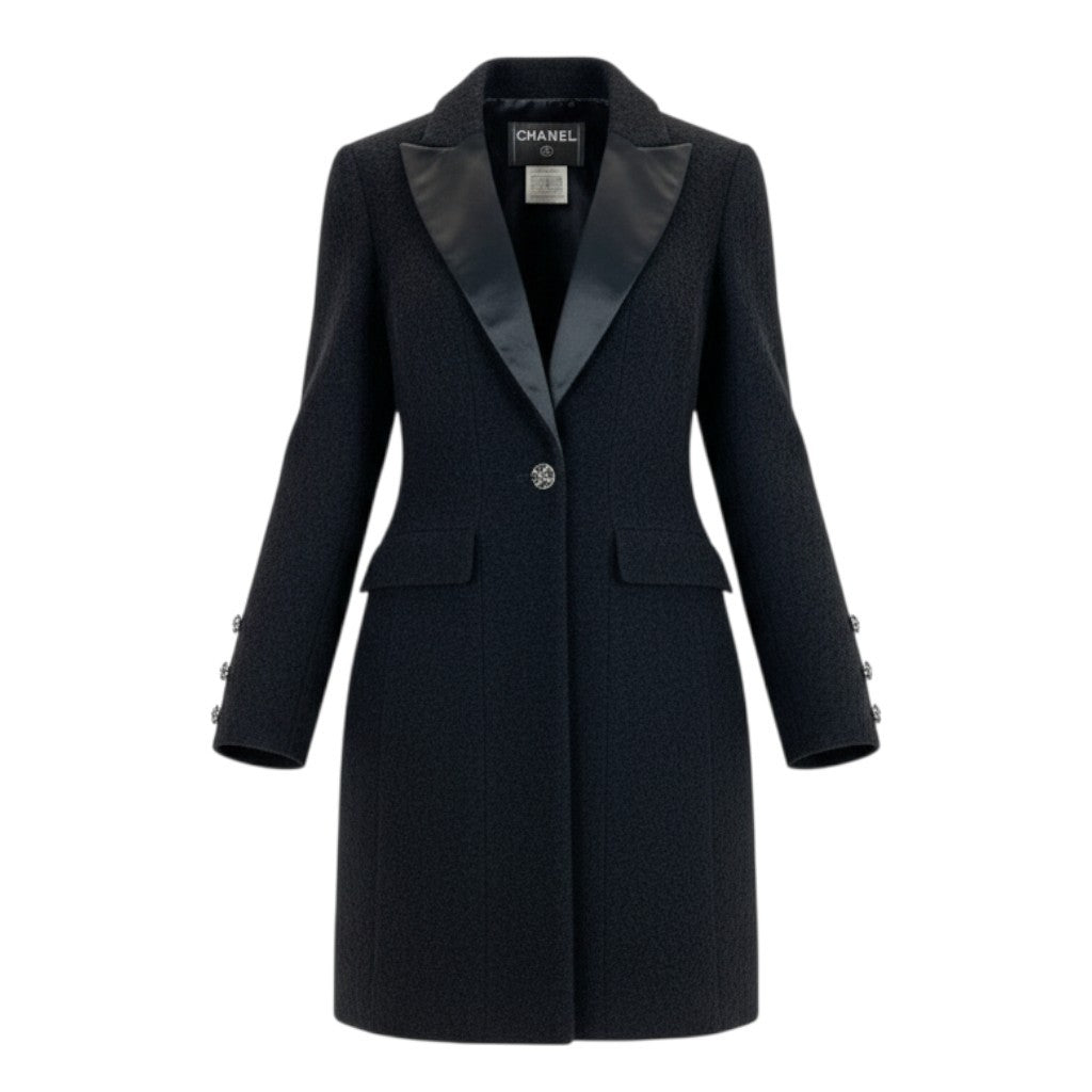 @ Ca14 CHANEL 2006 Gripoix Button Tweed Coat P29135 Blackta1