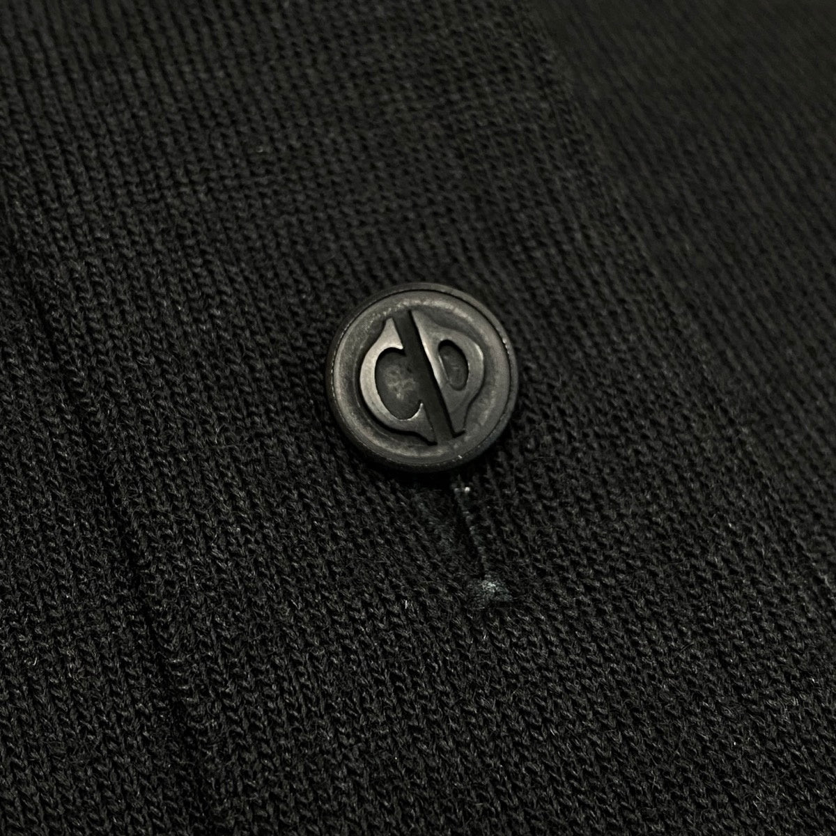 @K Eg11Christian Dior CD Button Long Sleeve Knit Shirt Size M Black Wool 100% Women o07t