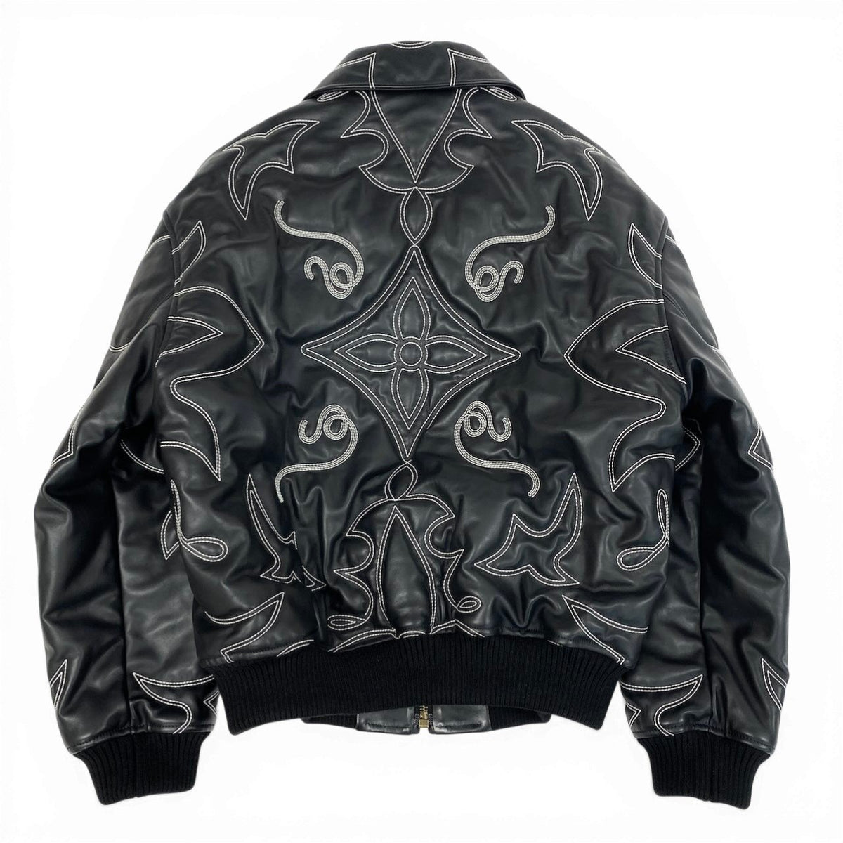 @d2 Louis Vuitton Embroidered Leather Bomber Jacket Black Size 52 Rare Men's Cowhide LVt18r
