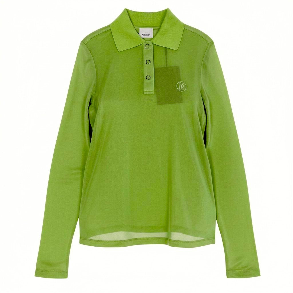 @Ie25 【未使用保管品】 BURBERRY Burberry Mesh Long Sleeve Polo Shirt Green Size SP Women’so07t