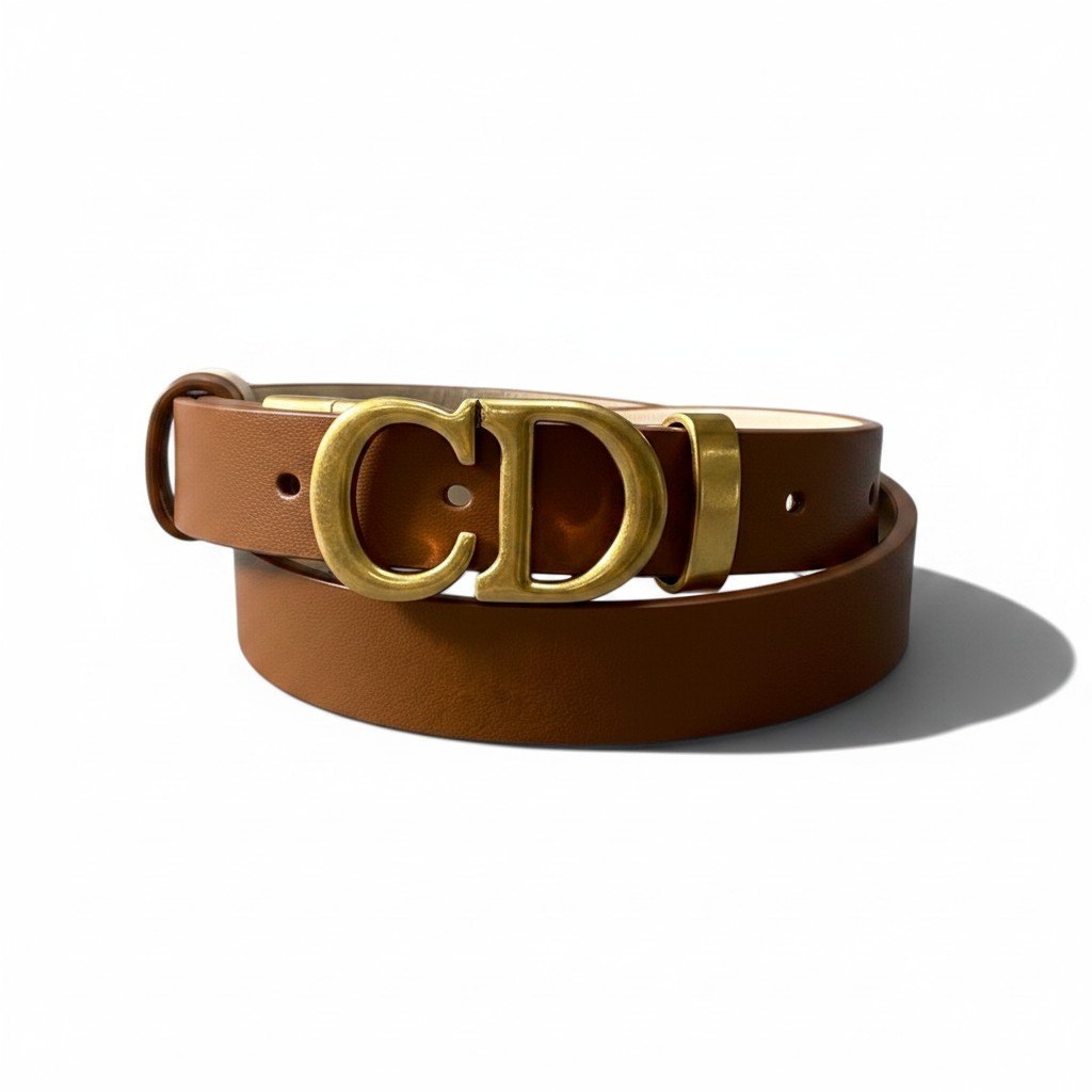 h12【極美品】Christian Dior Current Model Saddle Reversible Belt 20mm Brown/Gold Ski Calfskin (Women's)k02i