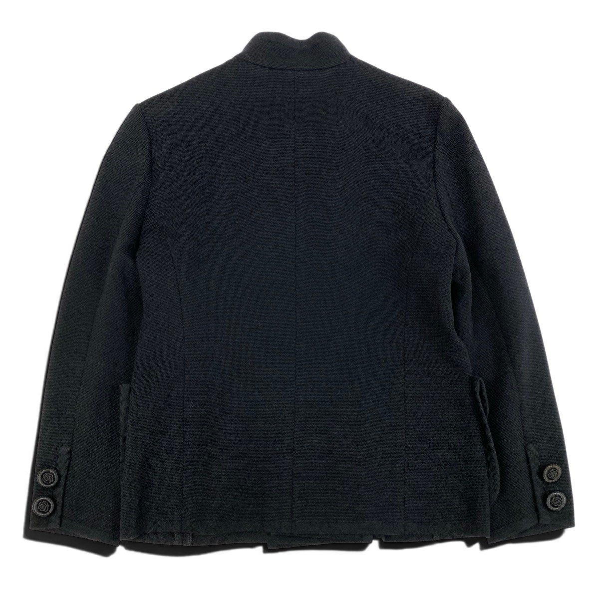L Eh6 Yves Saint Laurent Vintage Collarless Knit Jacket Floral Buttons Wool M Black Women o07t