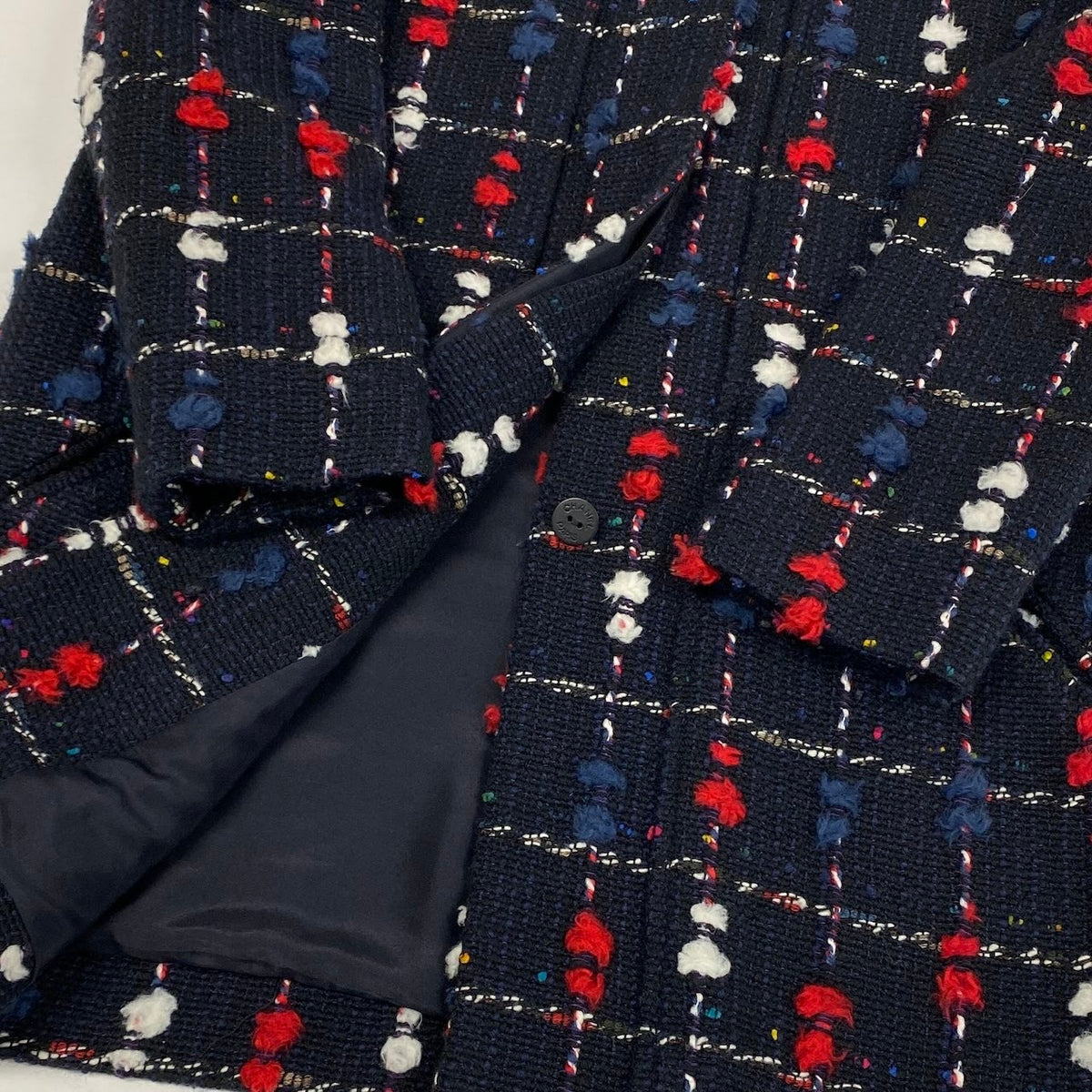 Cd2@Cd2CHANEL CC Button Tweed Soutien Collar Coat P42157 Navy Size 36 France Women'st18r
