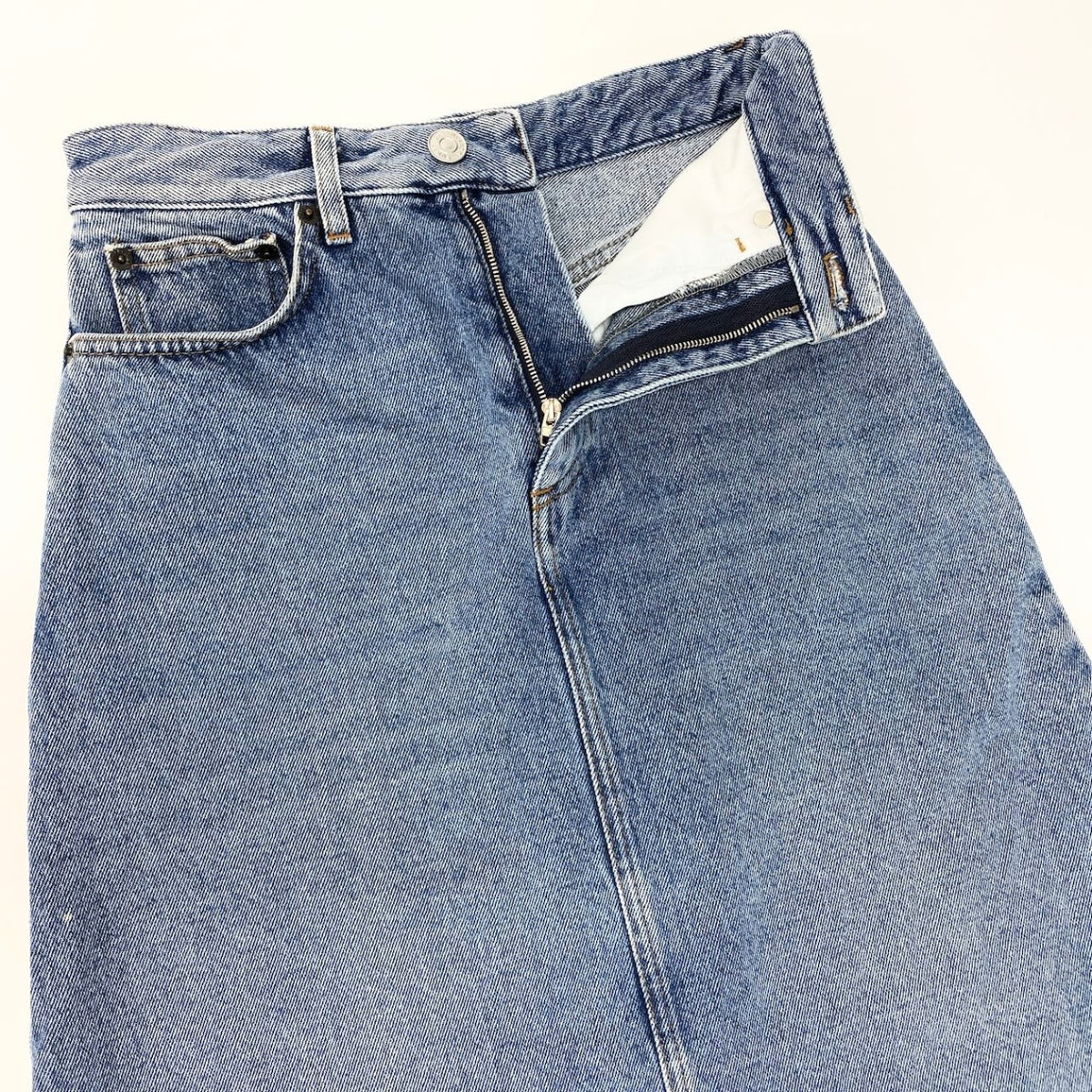 42c24Ic24 BALENCIAGA Washed Denim Skirt Indigo Cotton 100% Size 34 Made in Italy Women'so07t