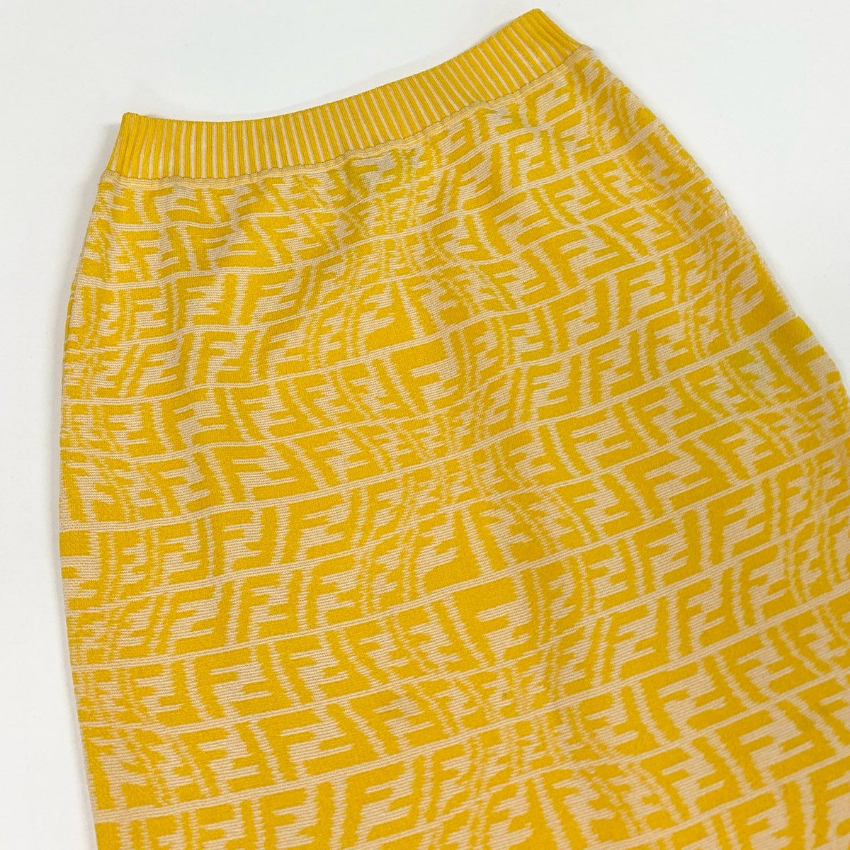 @ Ib7 Fendi 2021 FF Logo Knit Pencil Skirt Yellow Size 38ta1